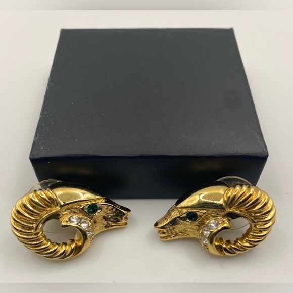 Kenneth Jay Lane Ram’s Head Earrings 1980’s Vintage (Susan Caplan Rediscovered) - Picture 7 of 10